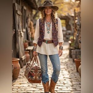 Gotcha Covered Western Floral Patterned Vest Sz M BOHO RODEO Vintage Fairycore